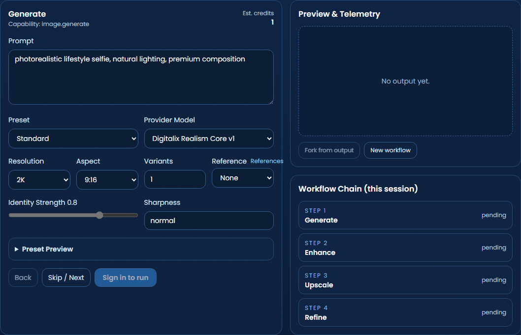 Digitalix Hub Studio workflow interface